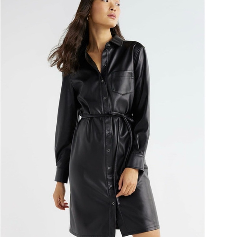 Time‎ and Tru Black Long Sleeve Faux Leather Dress XL